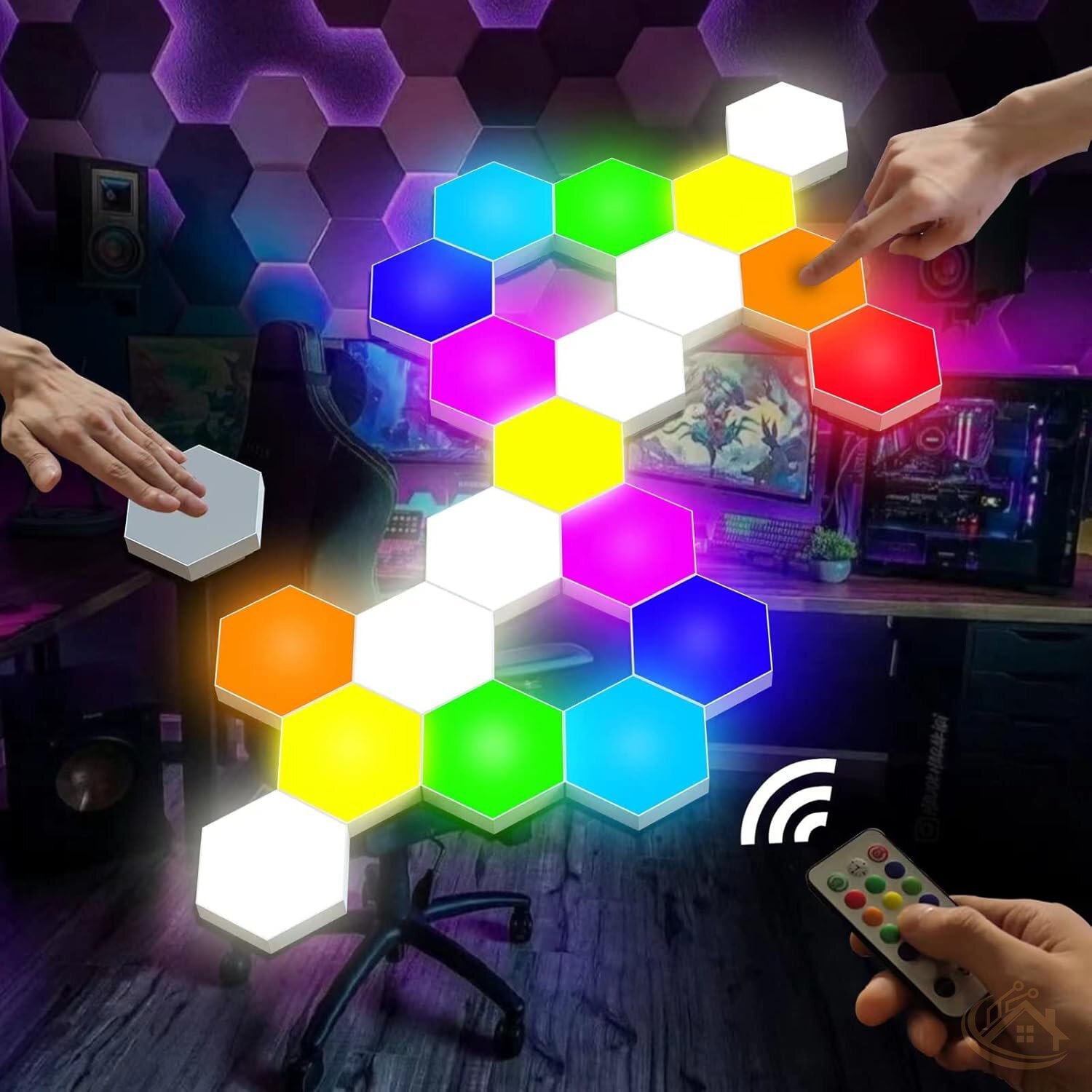 Hexagon Smart LED Wall Lights — Touch-Sensitive RGB Panels with Remote (6-Pack)
