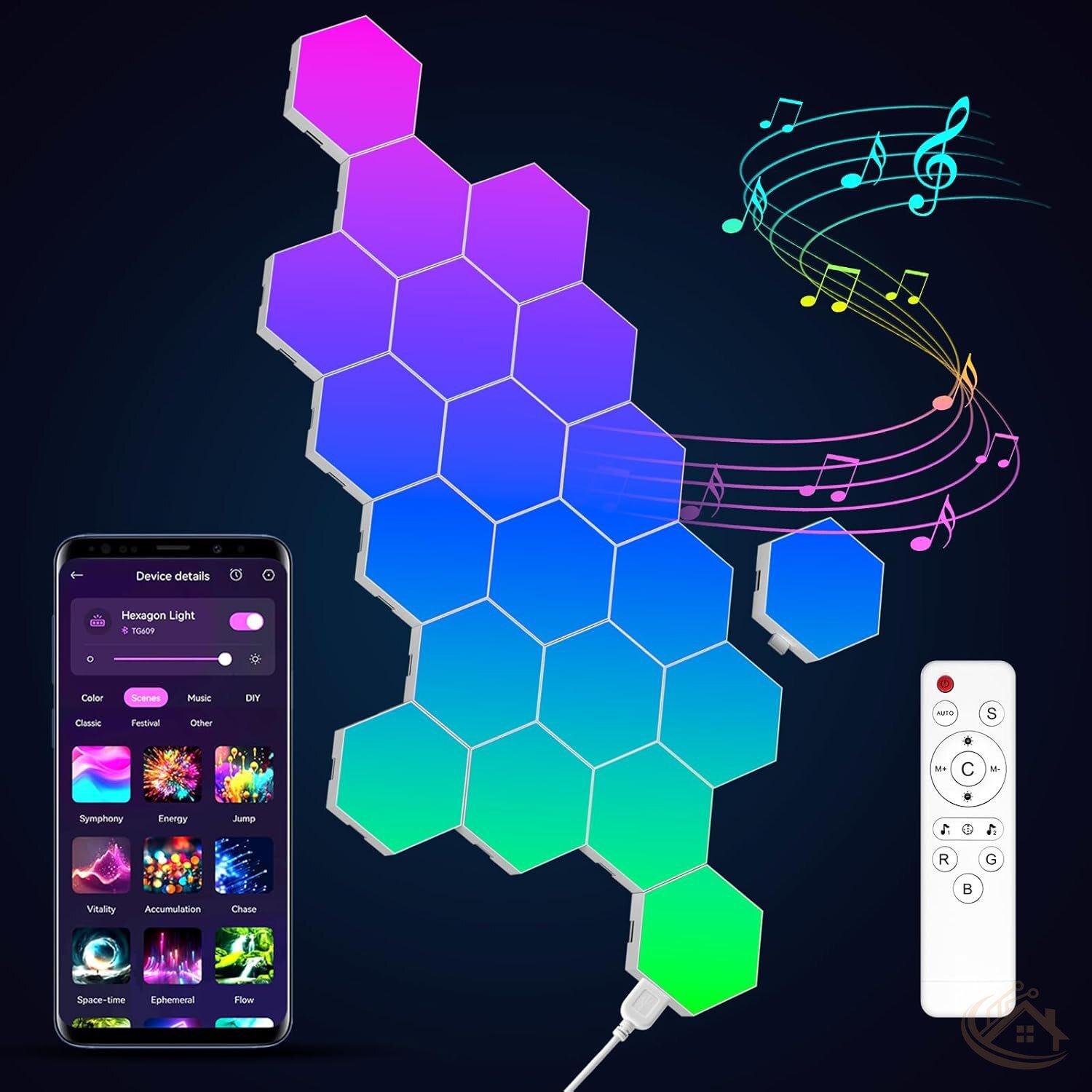 20-Pack Smart Hexagon LED Wall Panels — App & Remote Control RGB Lights with Music Sync