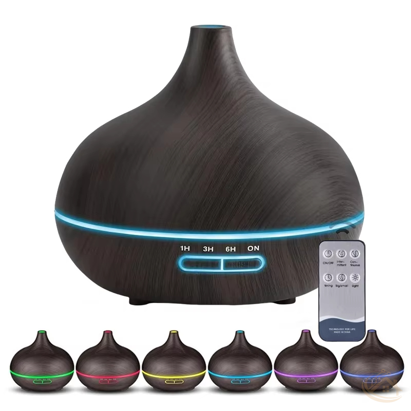550ml Wood Grain Essential Oil Diffuser — Ultrasonic Aroma Humidifier with 7-Color Lights & Remote