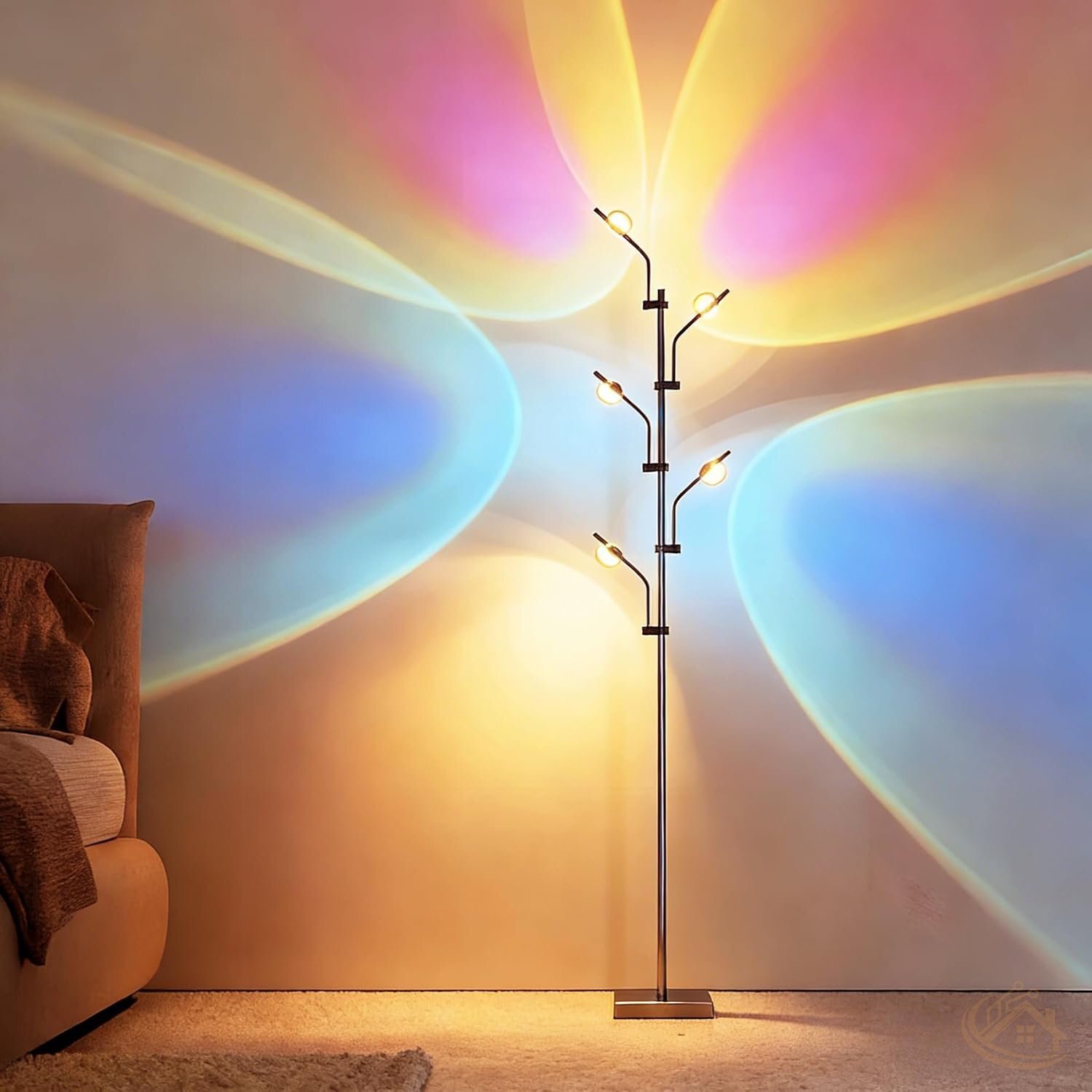 5-Head Sunset Projector Floor Lamp — 72" Tall RGB Halo Ambient Mood Light